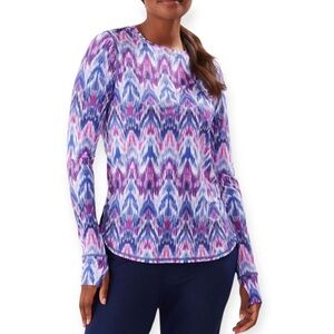 TOMMY BAHAMA Ikat Mirage Geometric Print Long Sleeve Shirt XL Blue Rash Guard
